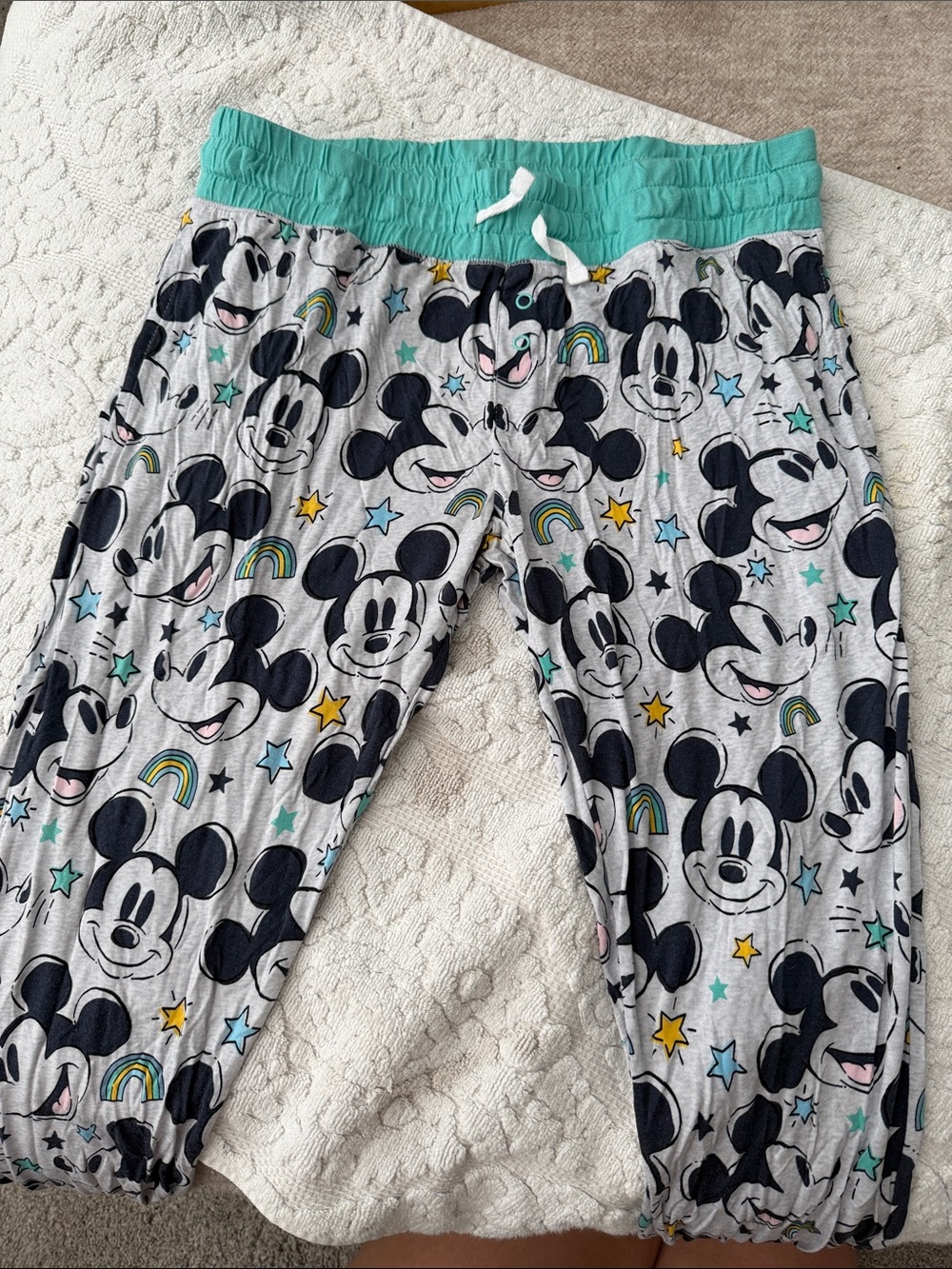 Little Sleepies Gray Mickey Print Pajama Pants with Teal Waistband